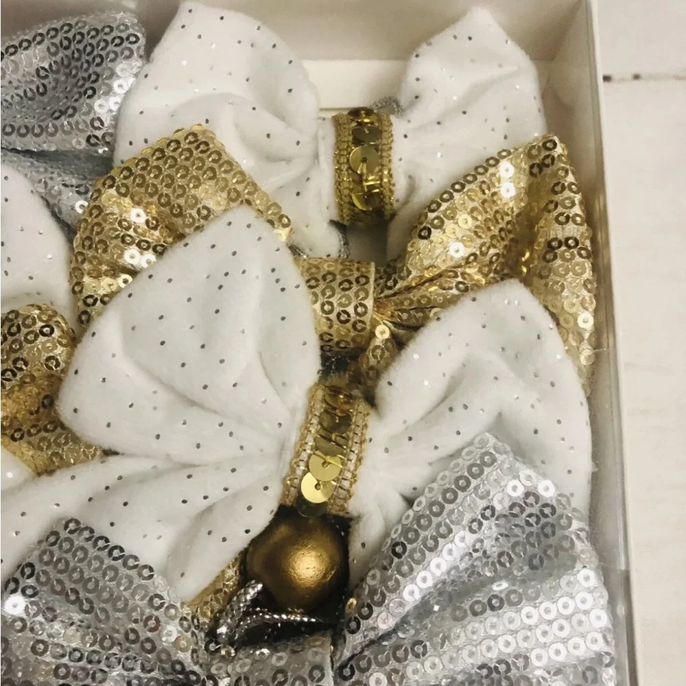 Bella Lux Gold Silver White Sequins Bow Garland Holiday 6' New